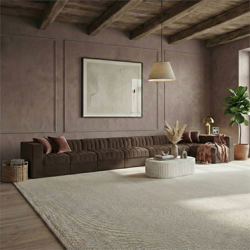 Meridian Furniture Rummi Brown Velvet Performance Fabric 8pc. Modular Sectional