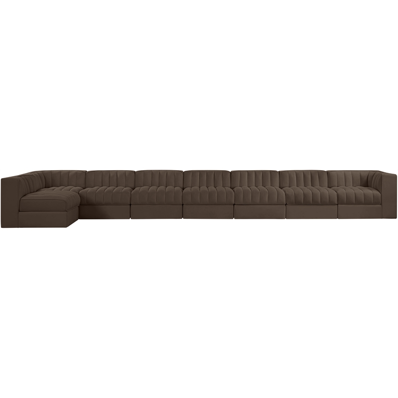 Meridian Furniture Rummi Brown Velvet Performance Fabric 8pc. Modular Sectional