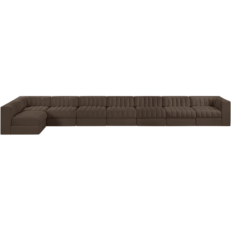 Meridian Furniture Rummi Brown Velvet Performance Fabric 8pc. Modular Sectional