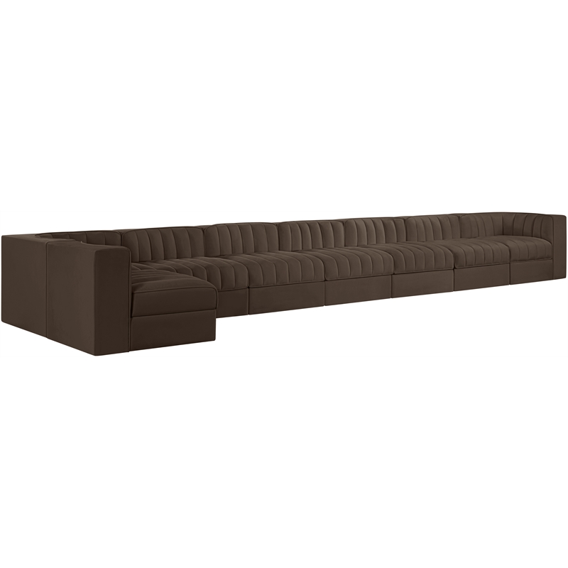 Meridian Furniture Rummi Brown Velvet Performance Fabric 8pc. Modular Sectional
