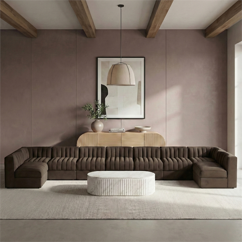 Meridian Furniture Rummi Brown Velvet Performance Fabric 9pc. Modular Sectional