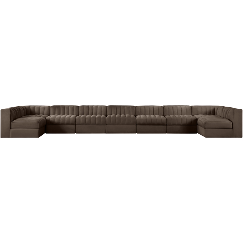 Meridian Furniture Rummi Brown Velvet Performance Fabric 9pc. Modular Sectional