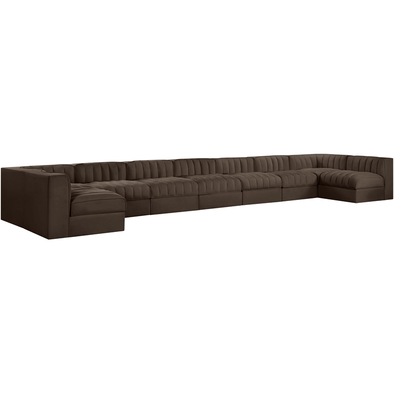 Meridian Furniture Rummi Brown Velvet Performance Fabric 9pc. Modular Sectional
