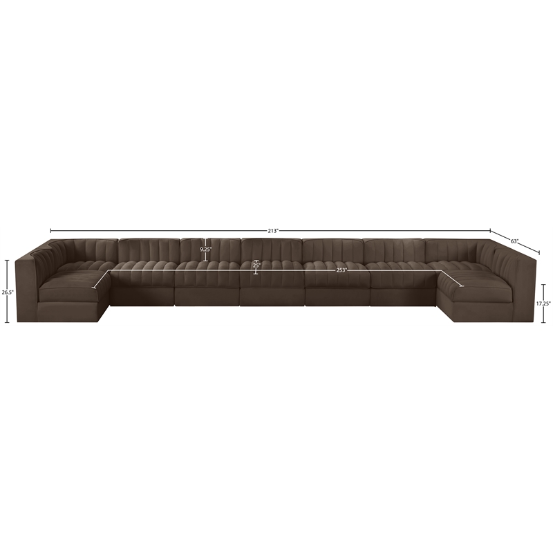 Meridian Furniture Rummi Brown Velvet Performance Fabric 9pc. Modular Sectional