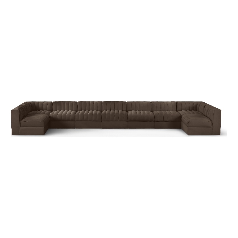 Meridian Furniture Rummi Brown Velvet Performance Fabric 9pc. Modular Sectional