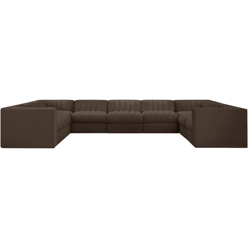Meridian Furniture Rummi Brown Velvet Performance Fabric 9pc. Modular Sectional