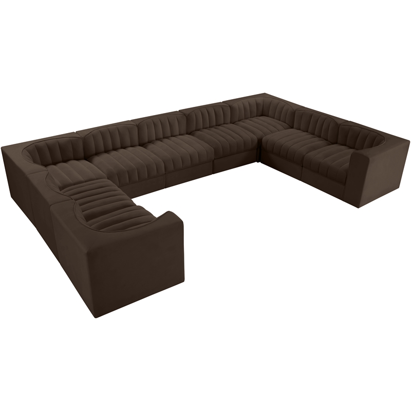 Meridian Furniture Rummi Brown Velvet Performance Fabric 9pc. Modular Sectional