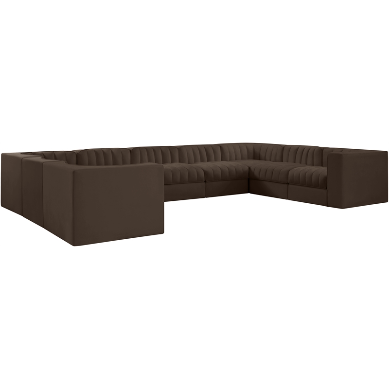 Meridian Furniture Rummi Brown Velvet Performance Fabric 9pc. Modular Sectional