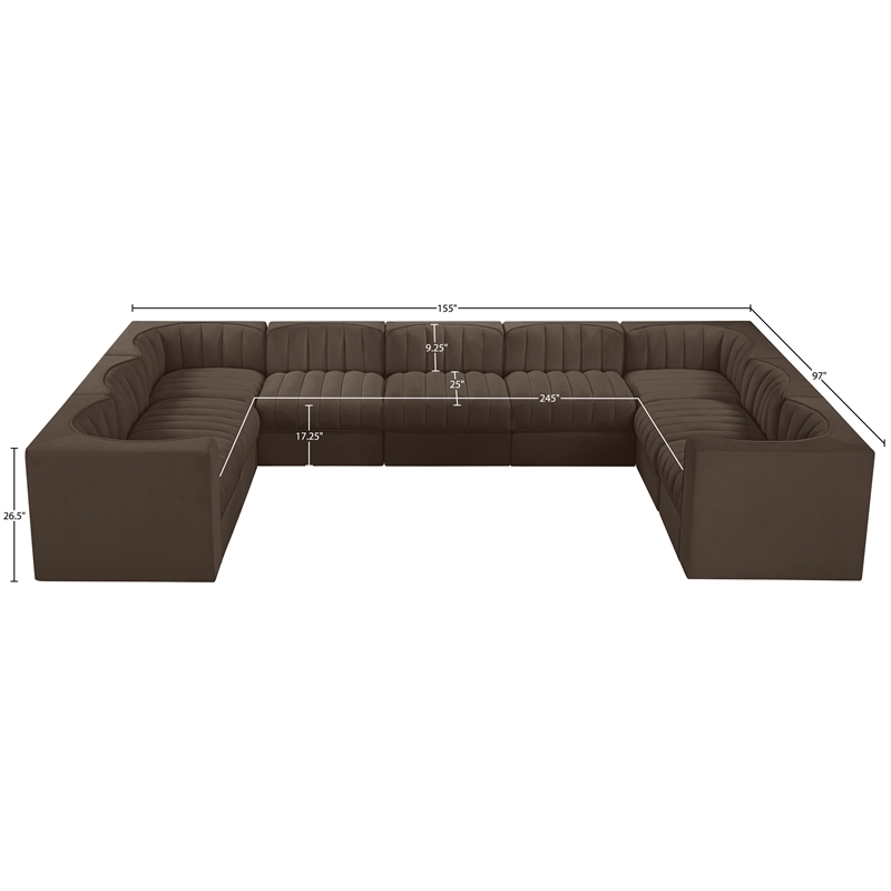 Meridian Furniture Rummi Brown Velvet Performance Fabric 9pc. Modular Sectional