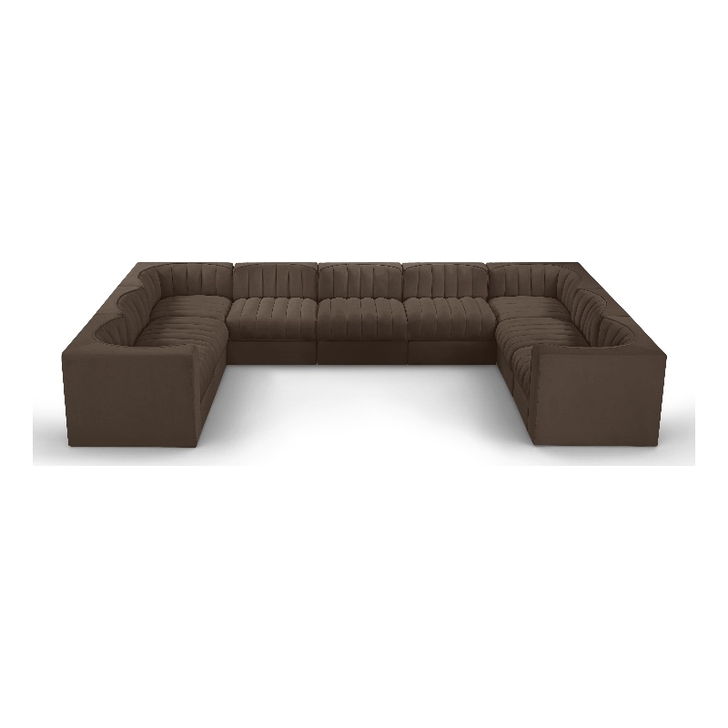Meridian Furniture Rummi Brown Velvet Performance Fabric 9pc. Modular Sectional