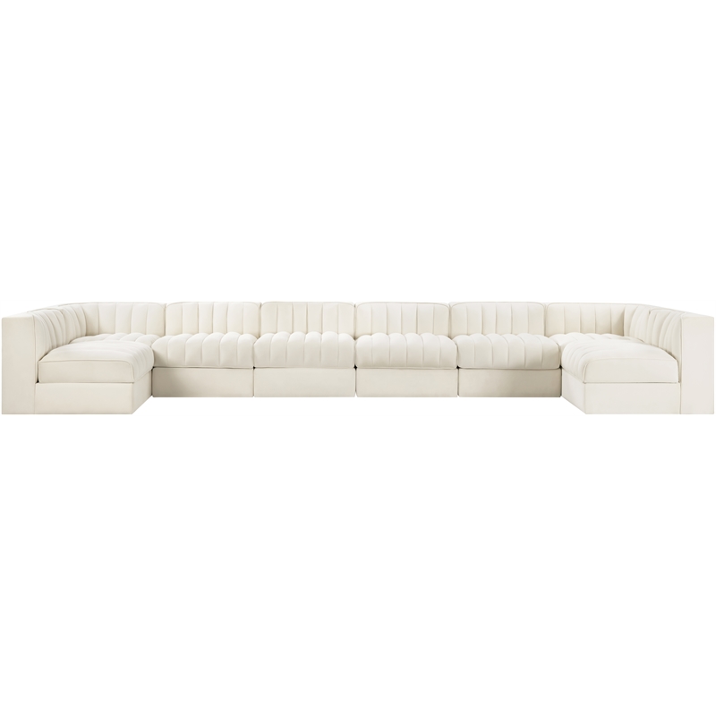 Meridian Furniture Rummi Cream Velvet Performance Fabric 8pc. Modular Sectional