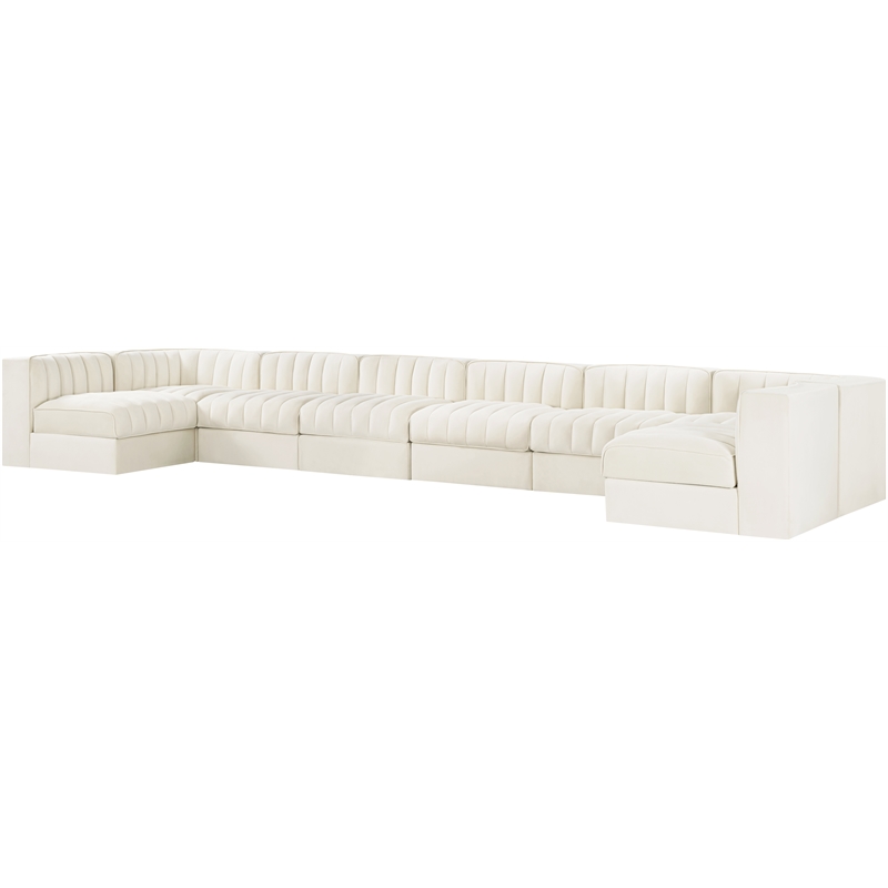 Meridian Furniture Rummi Cream Velvet Performance Fabric 8pc. Modular Sectional