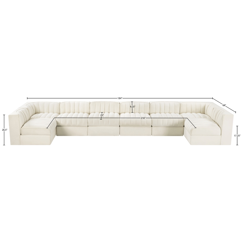 Meridian Furniture Rummi Cream Velvet Performance Fabric 8pc. Modular Sectional
