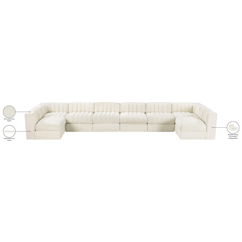 Meridian Furniture Rummi Cream Velvet Performance Fabric 8pc. Modular Sectional