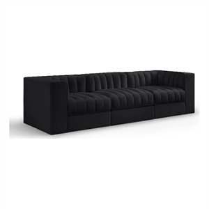 Meridian Furniture Rummi Black Velvet Performance Fabric 3pc. Modular Sofa