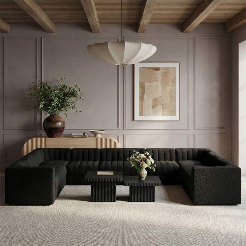 Meridian Furniture Rummi Black Velvet Performance Fabric 10pc. Modular Sectional