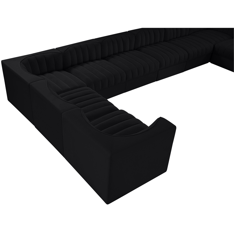 Meridian Furniture Rummi Black Velvet Performance Fabric 10pc. Modular Sectional