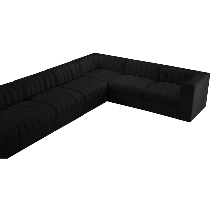 Meridian Furniture Rummi Black Velvet Performance Fabric 10pc. Modular Sectional