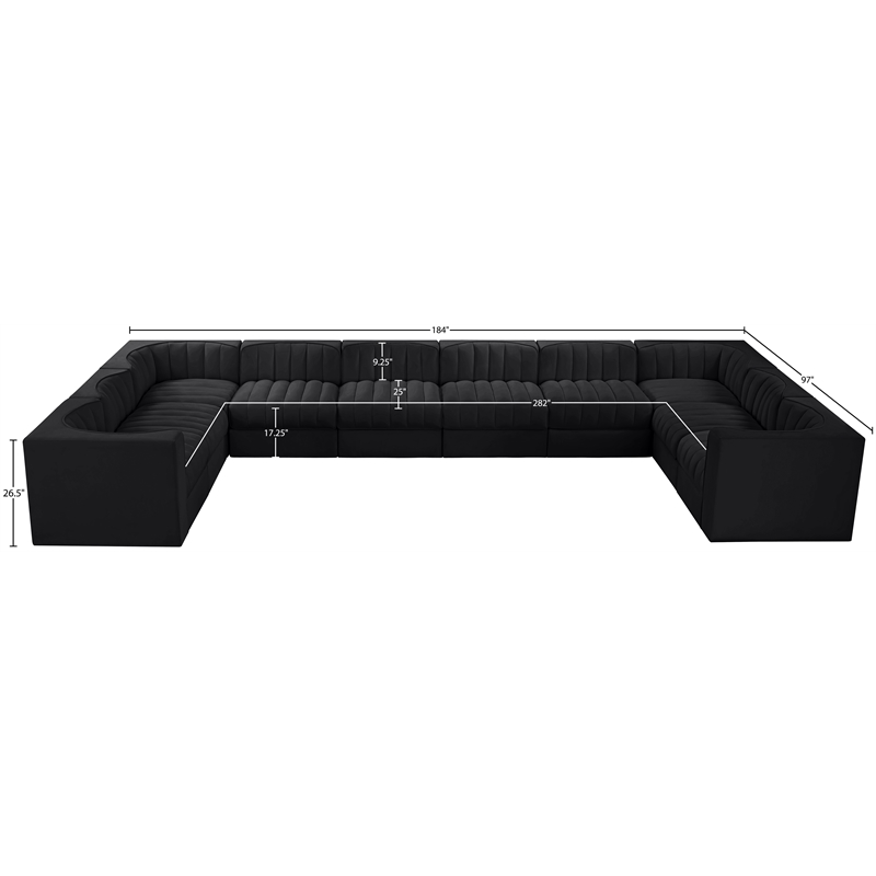 Meridian Furniture Rummi Black Velvet Performance Fabric 10pc. Modular Sectional