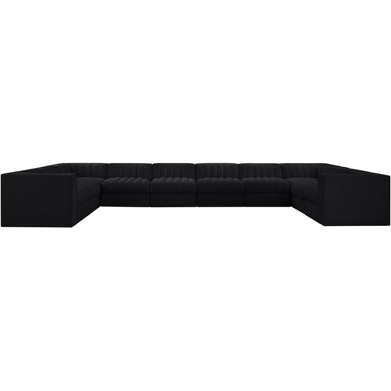 Meridian Furniture Rummi Black Velvet Performance Fabric 10pc. Modular Sectional