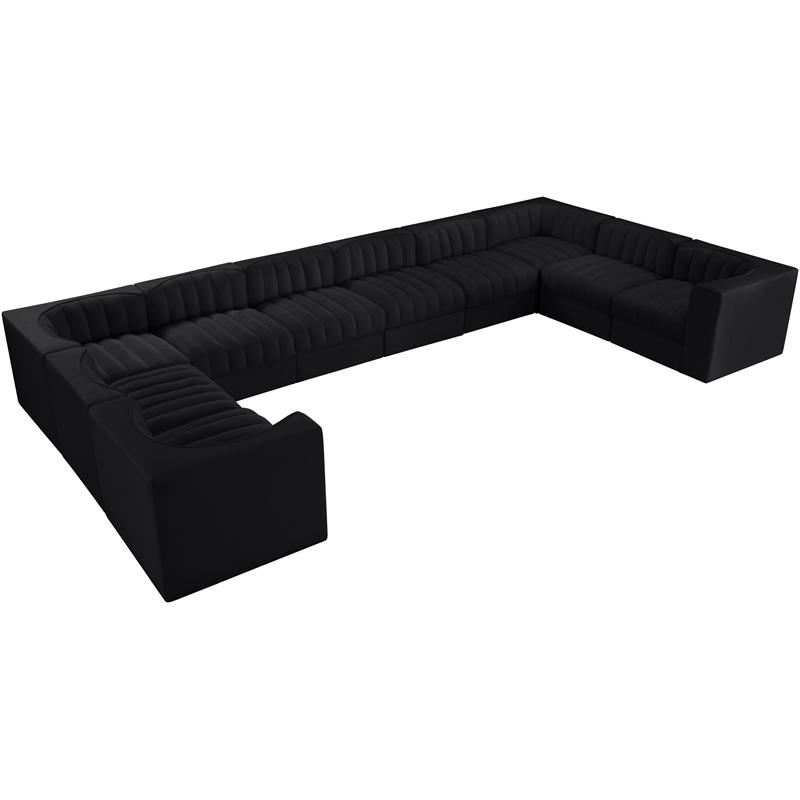 Meridian Furniture Rummi Black Velvet Performance Fabric 10pc. Modular Sectional