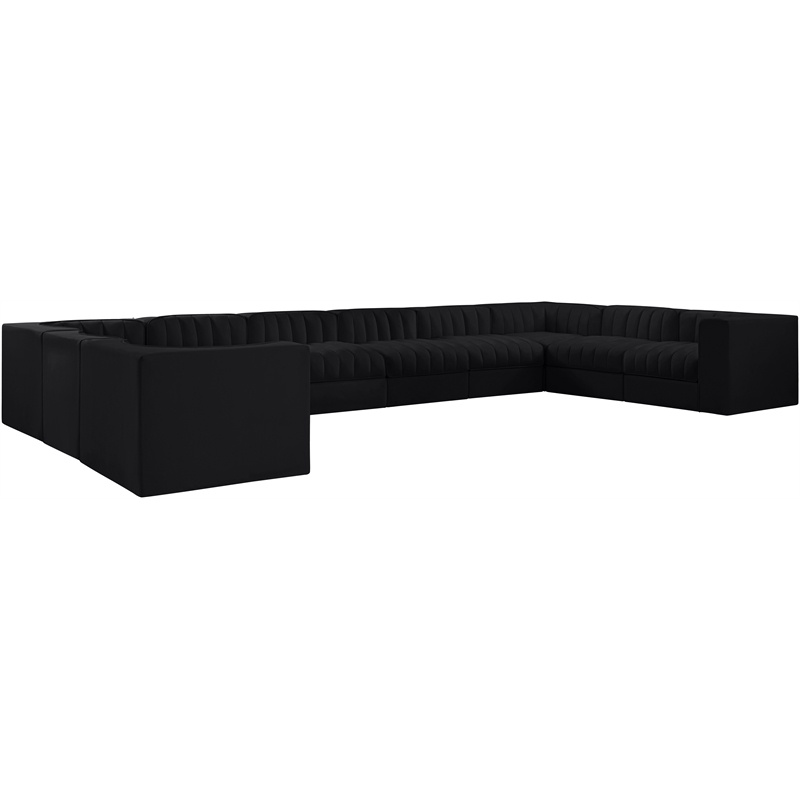Meridian Furniture Rummi Black Velvet Performance Fabric 10pc. Modular Sectional