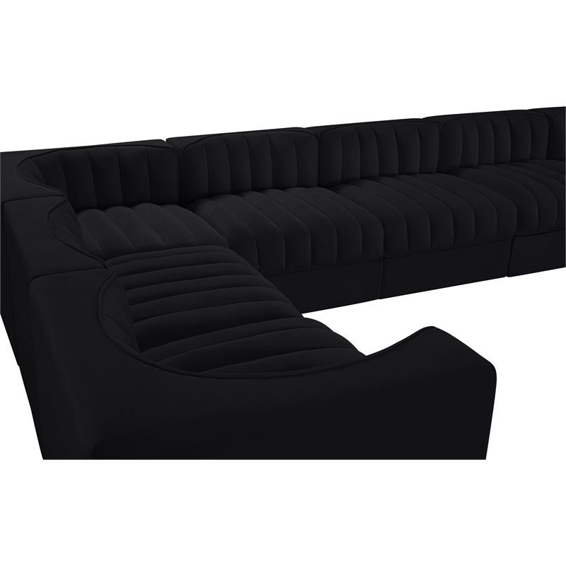 Meridian Furniture Rummi Black Velvet Performance Fabric 10pc. Modular Sectional