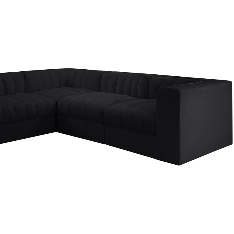 Meridian Furniture Rummi Black Velvet Performance Fabric 10pc. Modular Sectional