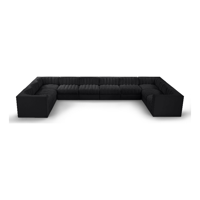 Meridian Furniture Rummi Black Velvet Performance Fabric 10pc. Modular Sectional