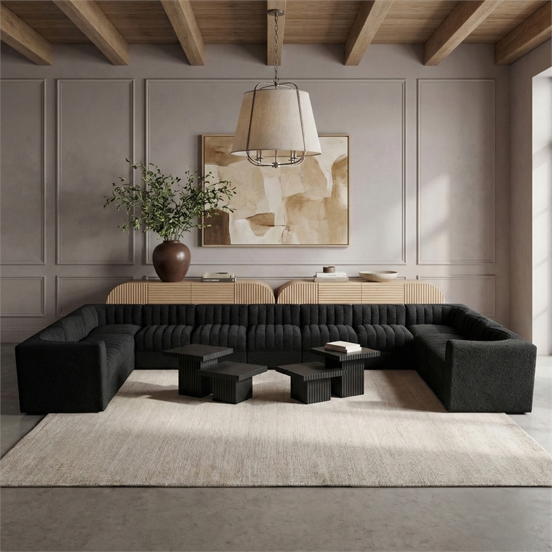 Meridian Furniture Rummi Black Velvet Performance Fabric 11pc. Modular Sectional