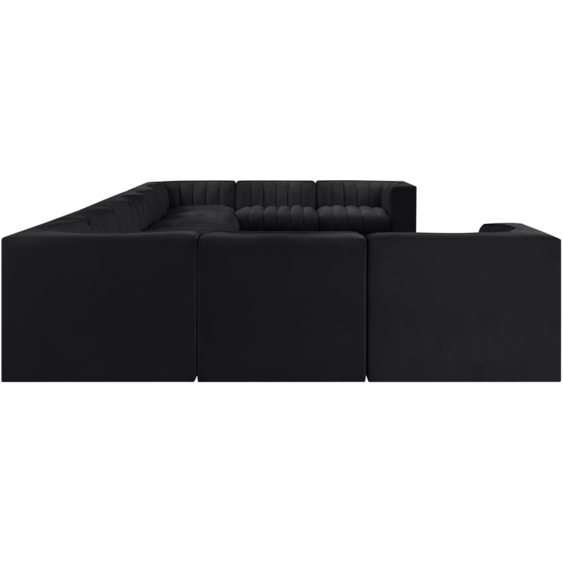 Meridian Furniture Rummi Black Velvet Performance Fabric 11pc. Modular Sectional