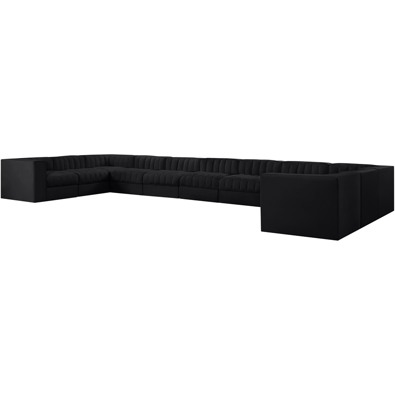 Meridian Furniture Rummi Black Velvet Performance Fabric 11pc. Modular Sectional