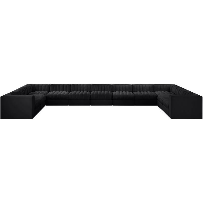 Meridian Furniture Rummi Black Velvet Performance Fabric 11pc. Modular Sectional