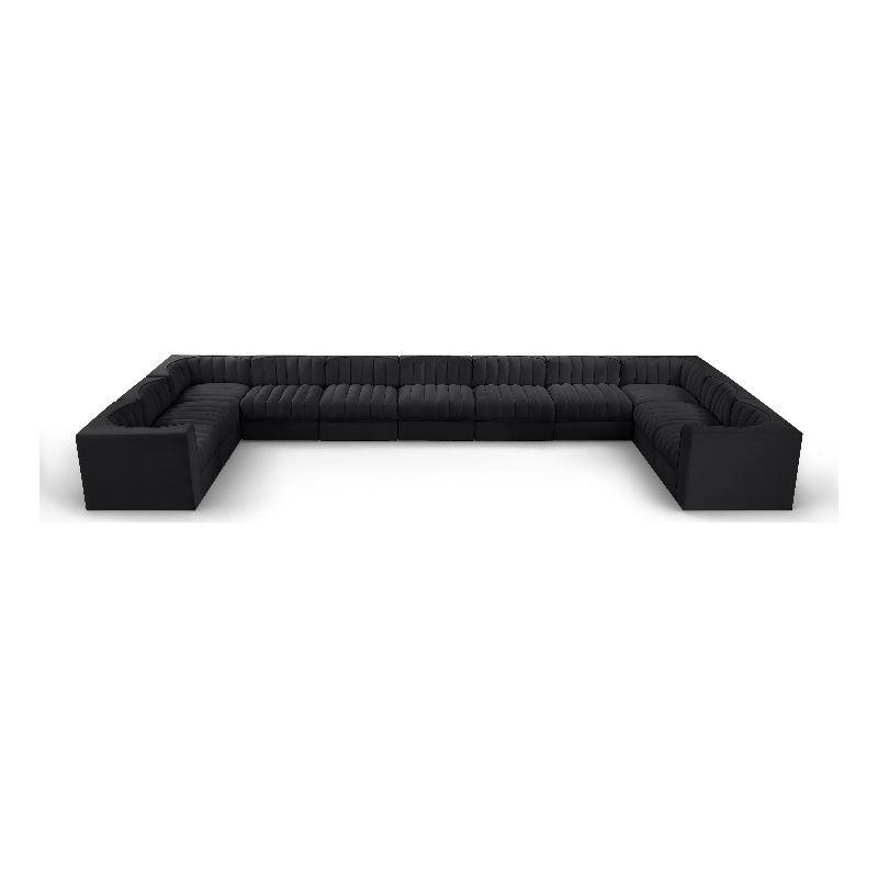 Meridian Furniture Rummi Black Velvet Performance Fabric 11pc. Modular Sectional