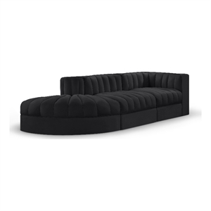 Meridian Furniture Rummi Black Velvet Performance Fabric 3pc. Modular Sectional