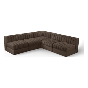 Meridian Furniture Rummi Brown Velvet Performance Fabric 5pc. Modular Sectional