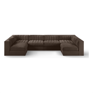 Meridian Furniture Rummi Brown Velvet Performance Fabric 6pc. Modular Sectional