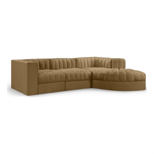 Meridian Furniture Rummi Saddle Velvet Performance Fabric 4pc. Modular Sectional