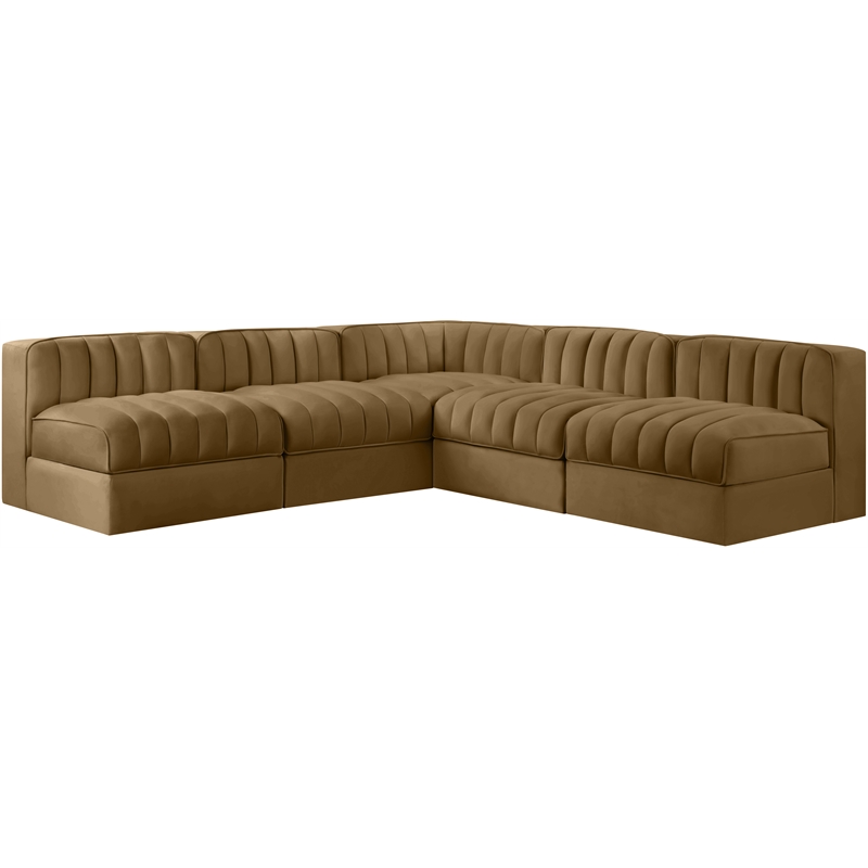 Meridian Furniture Rummi Saddle Velvet Performance Fabric 5pc. Modular Sectional
