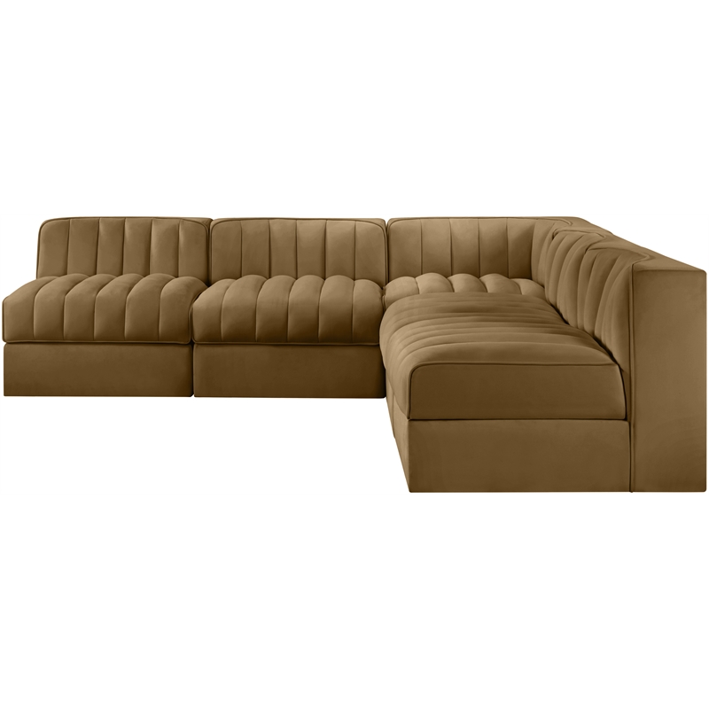 Meridian Furniture Rummi Saddle Velvet Performance Fabric 5pc. Modular Sectional