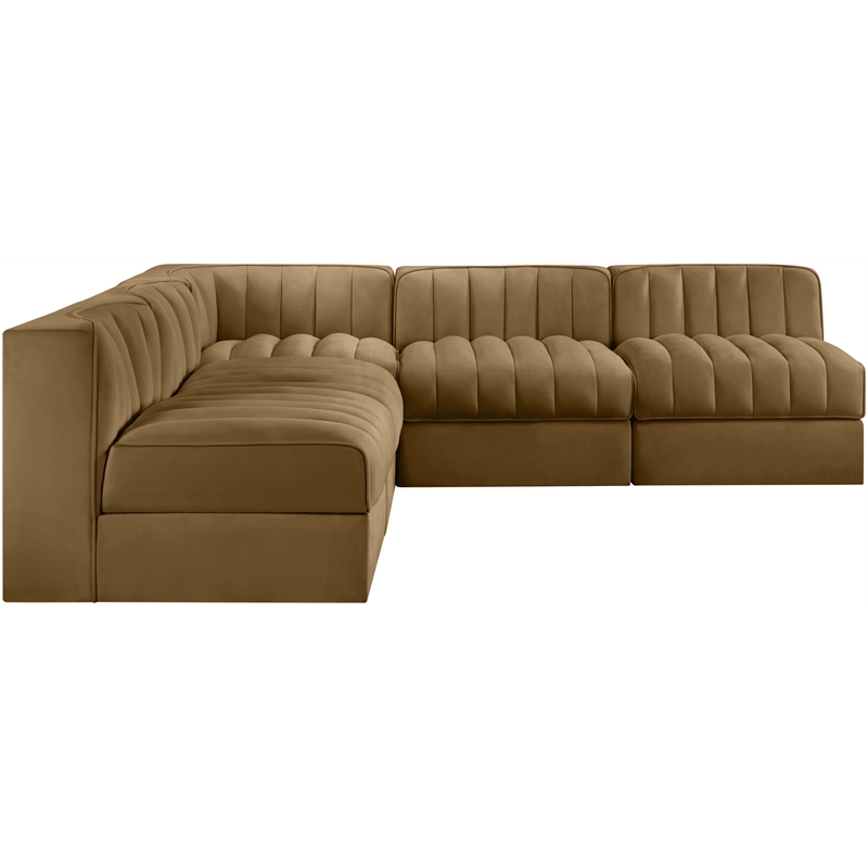 Meridian Furniture Rummi Saddle Velvet Performance Fabric 5pc. Modular Sectional