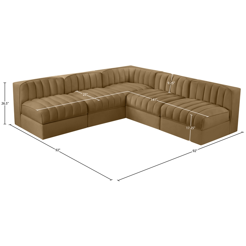 Meridian Furniture Rummi Saddle Velvet Performance Fabric 5pc. Modular Sectional