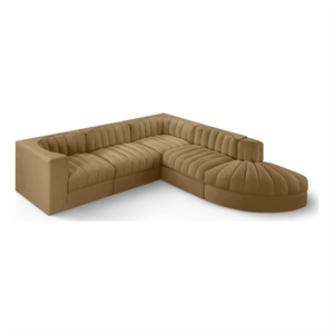 Meridian Furniture Rummi Saddle Velvet Performance Fabric 5pc. Modular Sectional