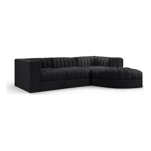 Meridian Furniture Rummi Black Velvet Performance Fabric 4pc. Modular Sectional