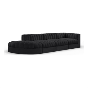 Meridian Furniture Rummi Black Velvet Performance Fabric 4pc. Modular Sectional
