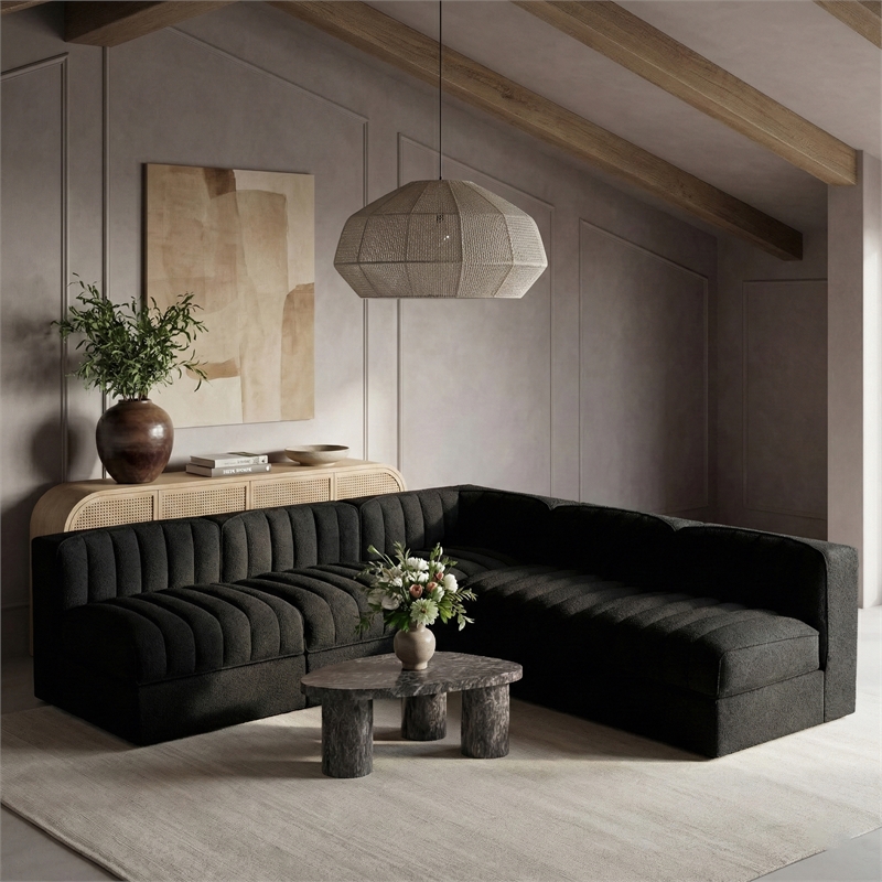 Meridian Furniture Rummi Black Velvet Performance Fabric 5pc. Modular Sectional