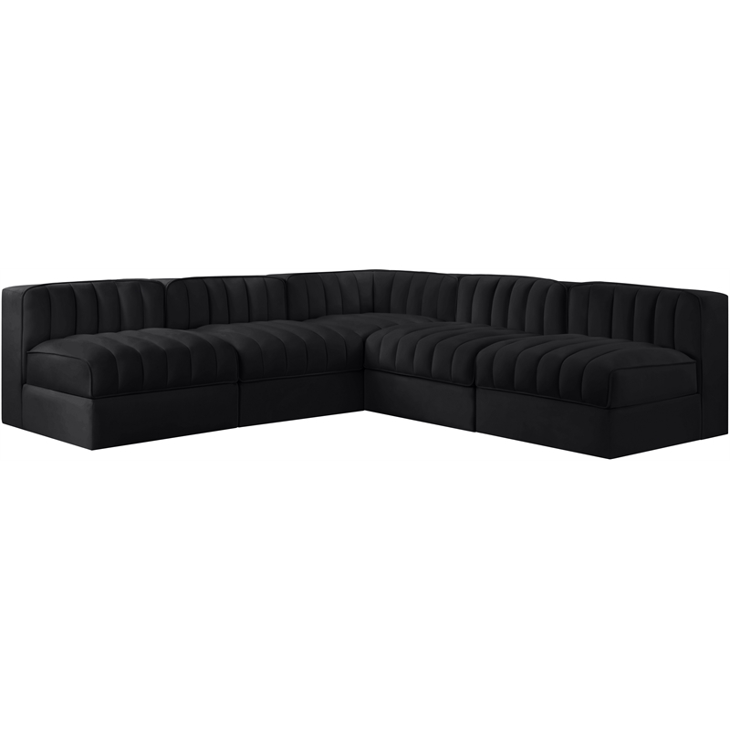 Meridian Furniture Rummi Black Velvet Performance Fabric 5pc. Modular Sectional