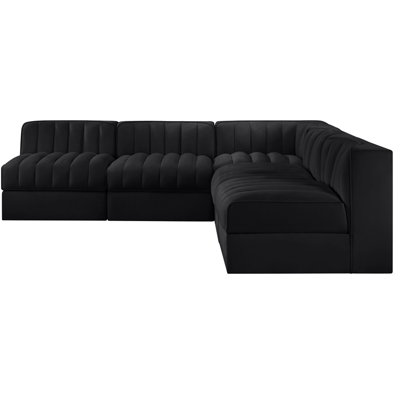 Meridian Furniture Rummi Black Velvet Performance Fabric 5pc. Modular Sectional