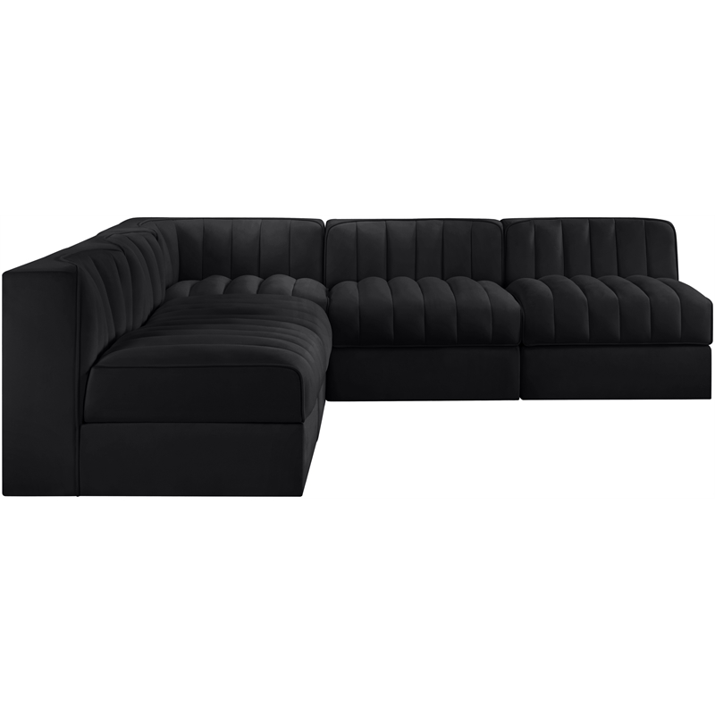 Meridian Furniture Rummi Black Velvet Performance Fabric 5pc. Modular Sectional