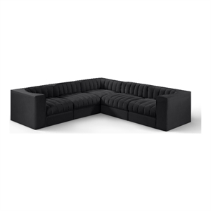 Meridian Furniture Rummi Black Velvet Performance Fabric 5pc. Modular Sectional